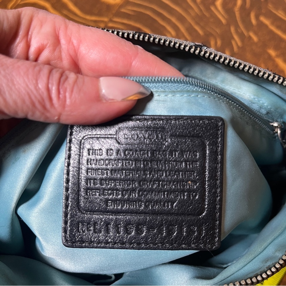 Coach Poppy Black and Gray Signature C CanvasShoulder Bag with Leather Trim - Picture 6 of 9
